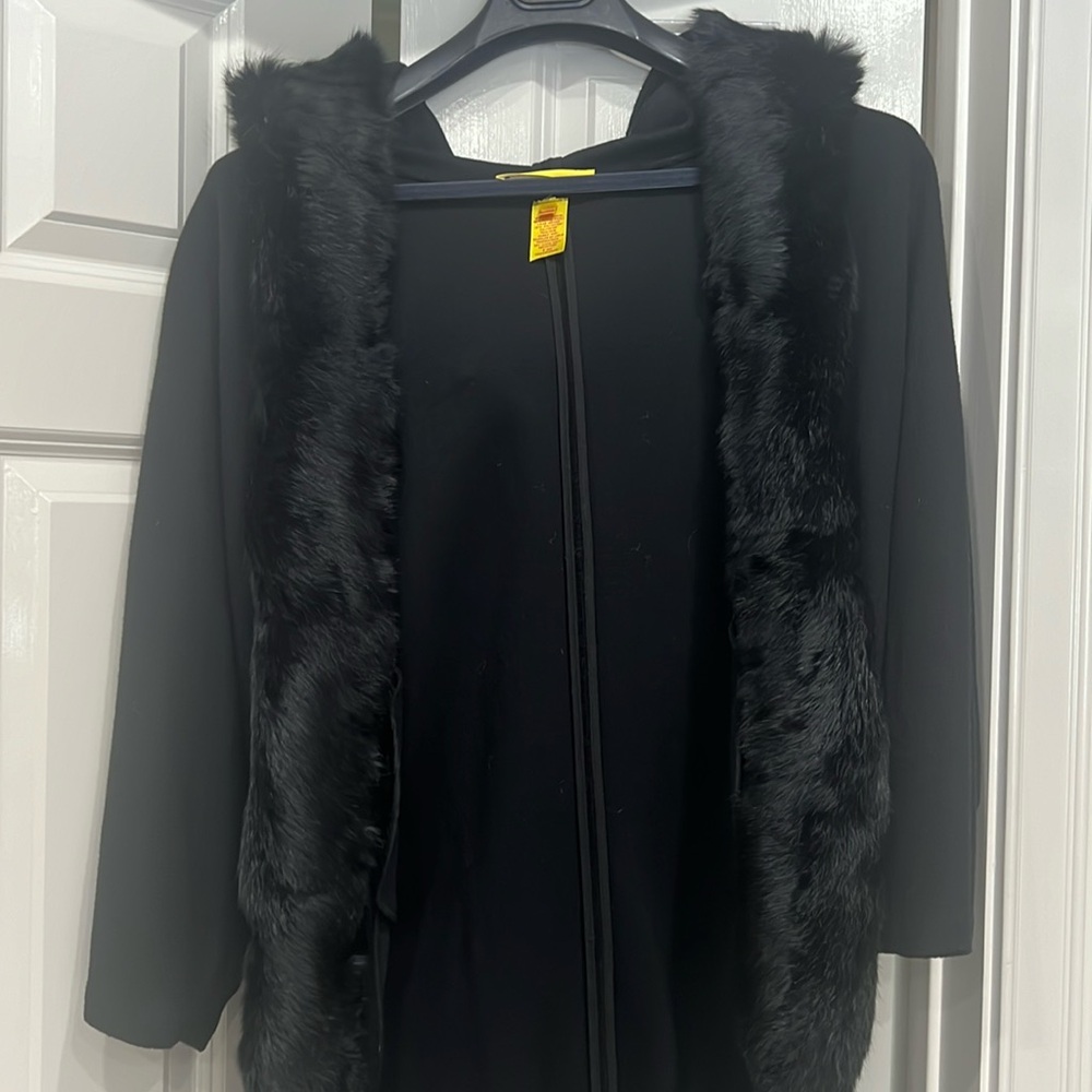 Catherine malandrino rabbit fur lined cape coat